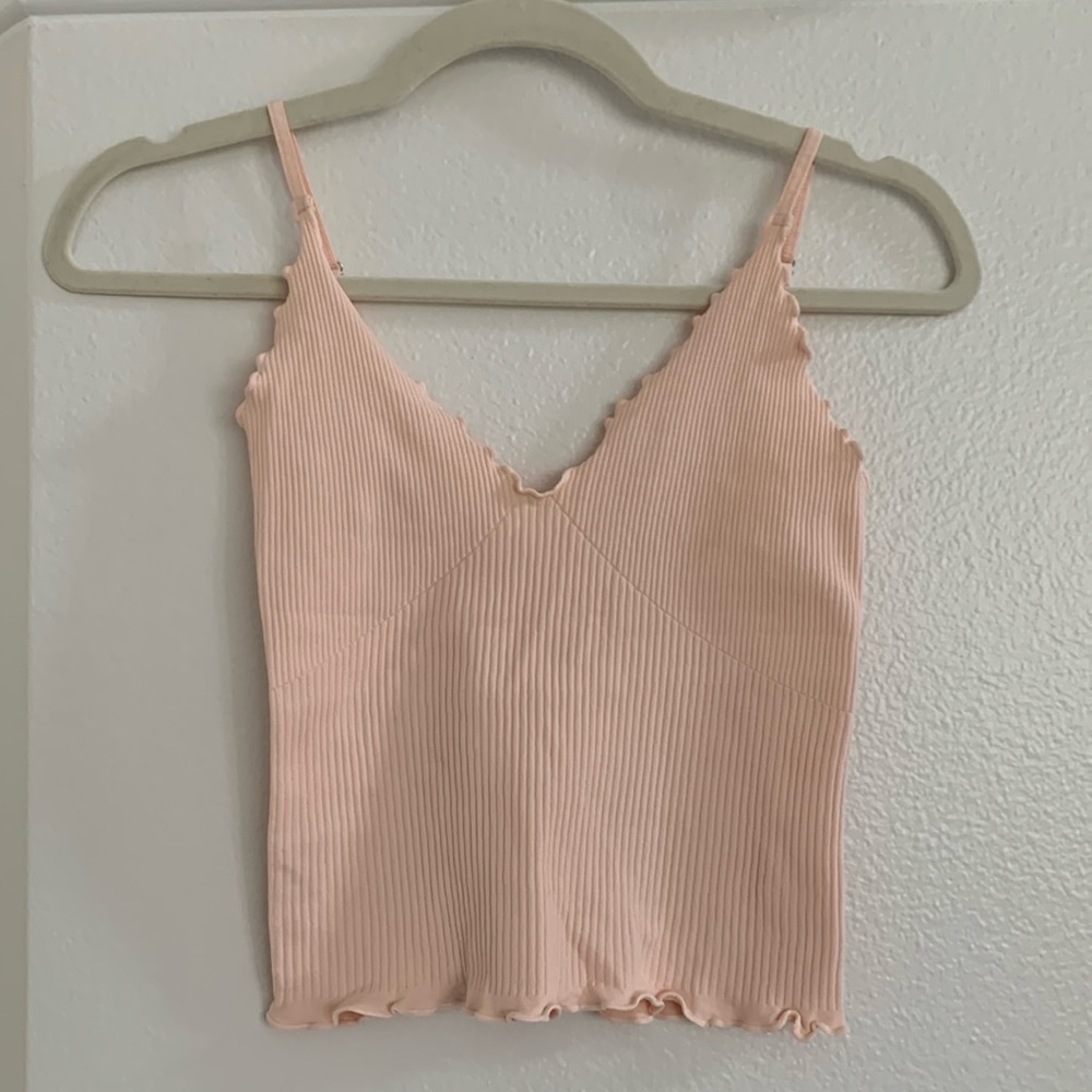 Free People Intimately peach pink ribbed unpadded cami cropped tank, size XS/S